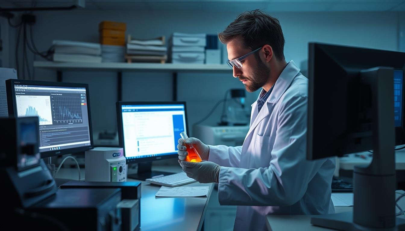 Naukowiec w laboratorium badający wpływ fal elektromagnetycznych na próbki biologiczne
