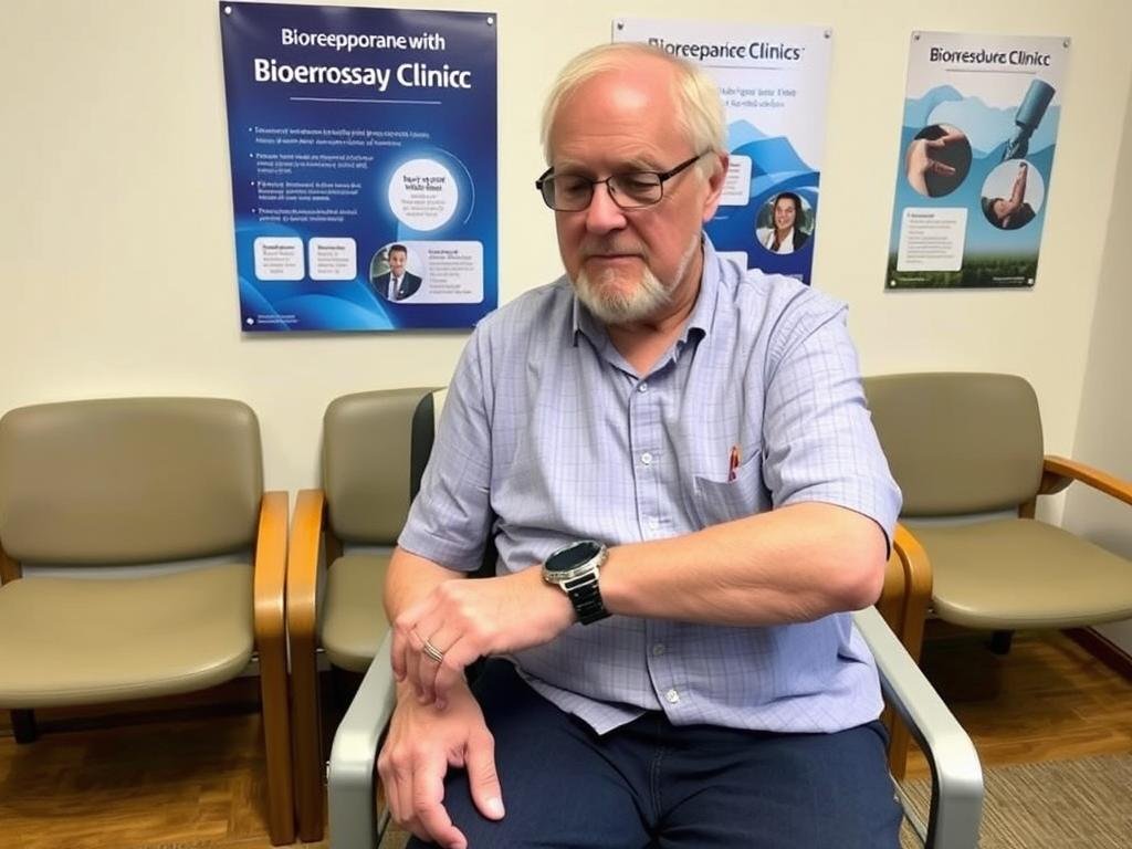 Pacjent przygotowujący się do badania biorezonansem Pacjent przygotowujący się do badania biorezonansem