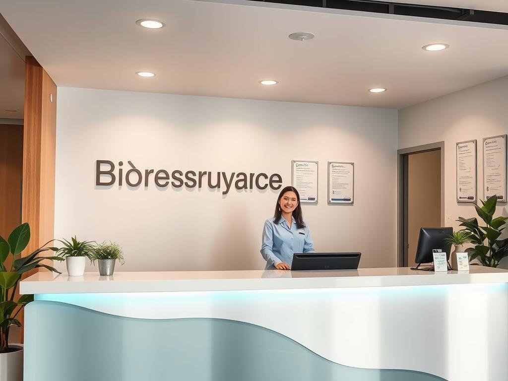Recepcja centrum diagnostyki biorezonansowej z uśmiechniętym personelem