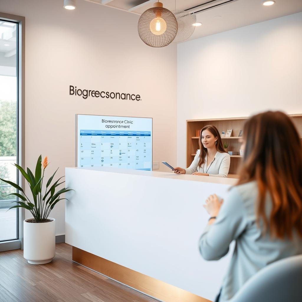 Recepcja kliniki biorezonansu z kalendarzem terminów