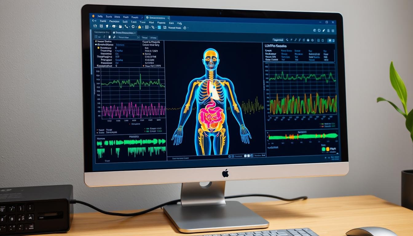 Ekran komputera pokazujący wyniki analizy Biorezonansu NLS z kolorowymi mapami narządów Ekran komputera pokazujący wyniki analizy Biorezonansu NLS z kolorowymi mapami narządów