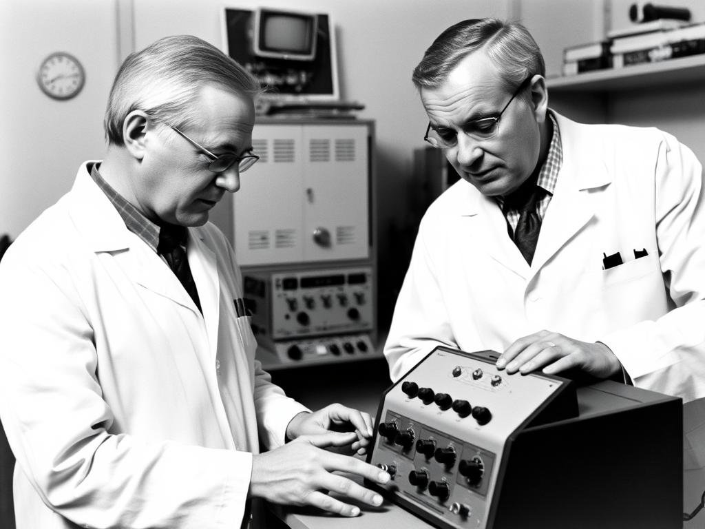 Historia biorezonansu: Od wynalezienia do współczesności 1 Franz Morell i Erich Rasche - wynalazcy biorezonansu przy pierwszym urządzeniu MORA