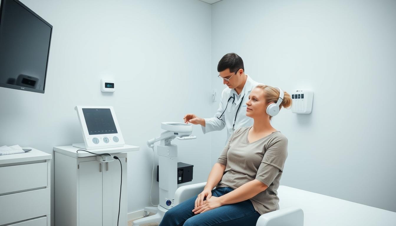 Gabinet diagnostyczny z urządzeniem Biorezonans NLS i pacjentem podczas badania