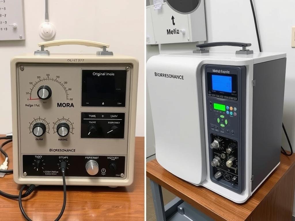 Historyczne urządzenie do biorezonansu z lat 70-tych obok nowoczesnego sprzętu Historyczne urządzenie do biorezonansu z lat 70-tych obok nowoczesnego sprzętu