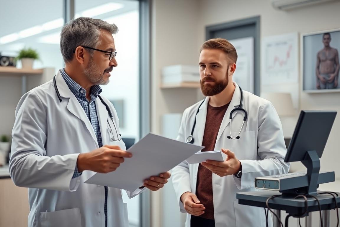 Lekarz medycyny konwencjonalnej i terapeuta Biorezonansu konsultujący przypadek pacjenta Lekarz medycyny konwencjonalnej i terapeuta Biorezonansu konsultujący przypadek pacjenta