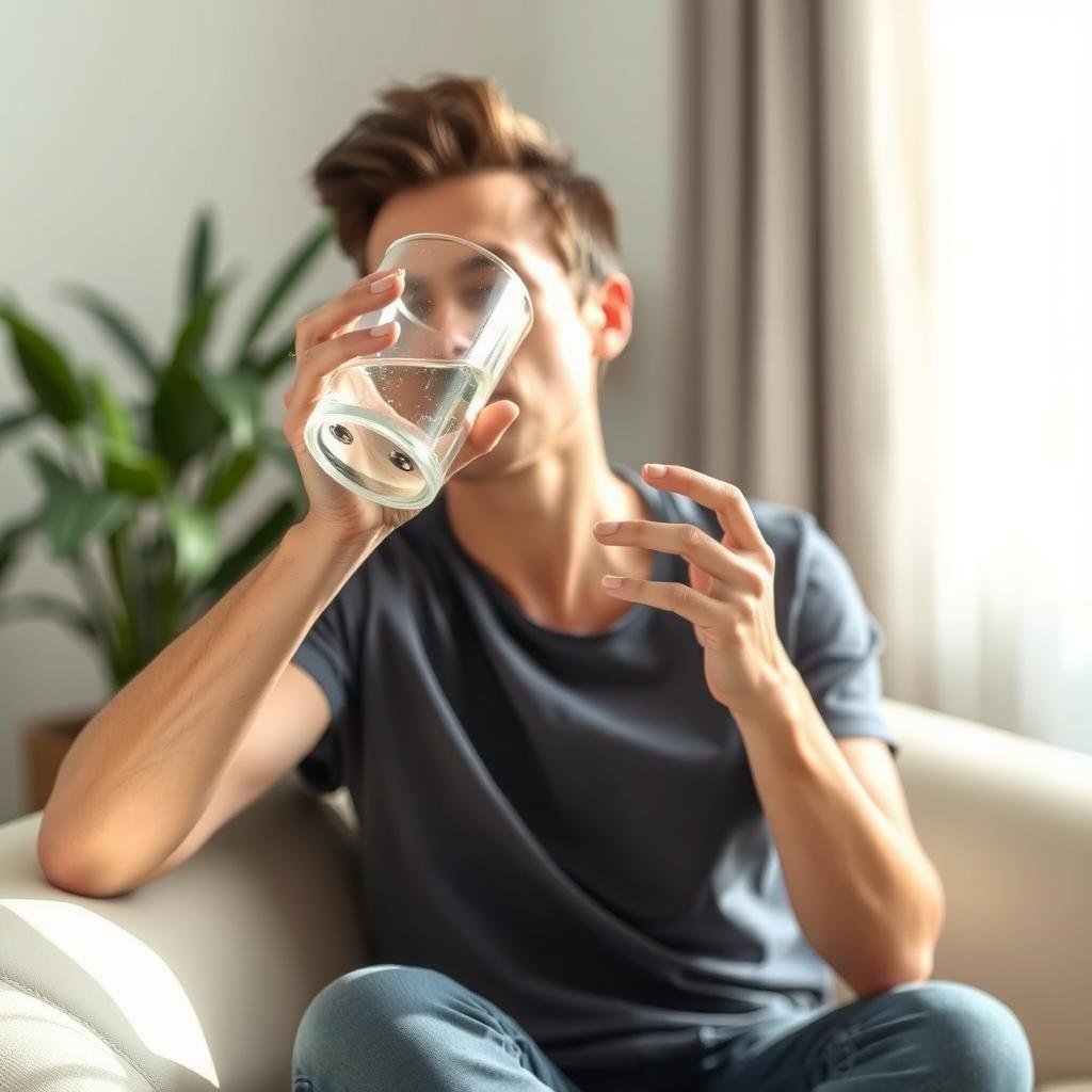Osoba pijąca wodę po sesji biorezonansu
