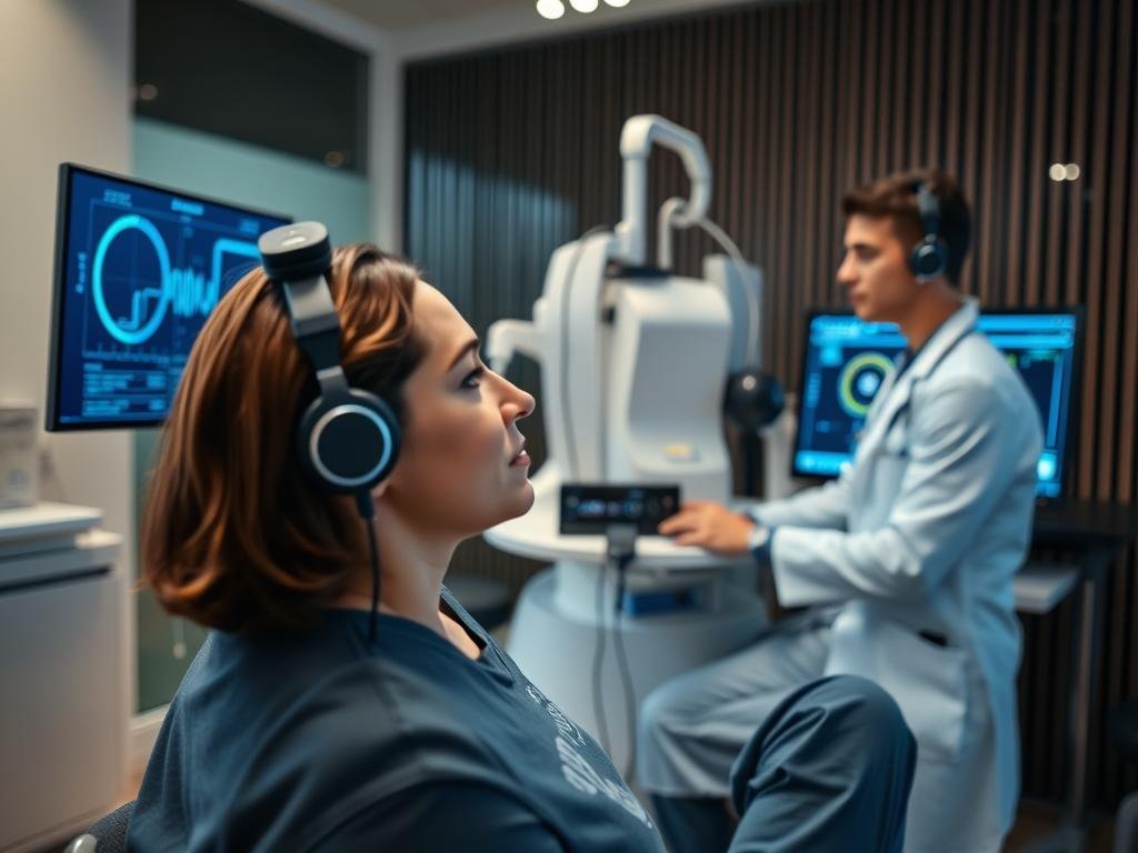 Pacjent podczas badania Biorezonans NLS w gabinecie diagnostycznym Pacjent podczas badania Biorezonans NLS w gabinecie diagnostycznym