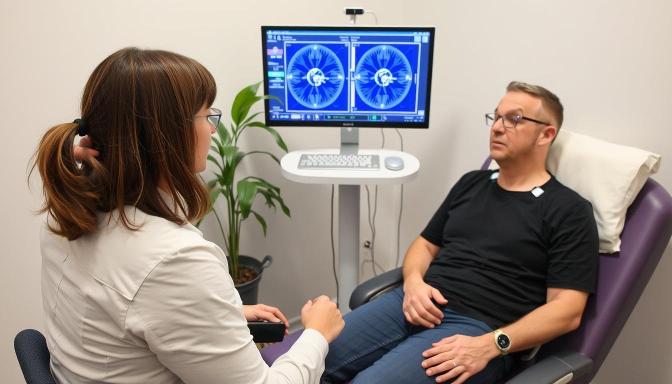 Pacjent podczas terapii biorezonansem w Krakowie Pacjent podczas terapii biorezonansem w Krakowie