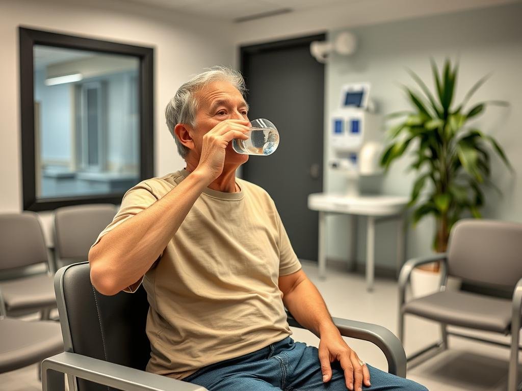 Pacjent przygotowujący się do badania Biorezonansem NLS Pacjent przygotowujący się do badania Biorezonansem NLS
