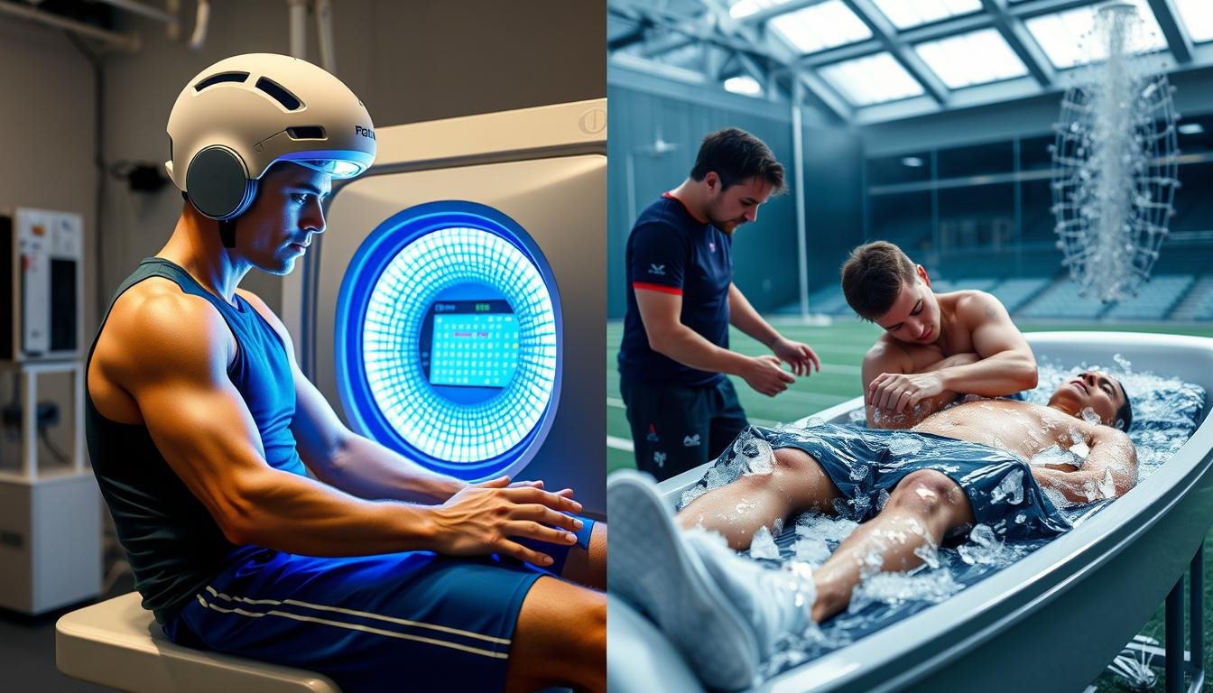 Pacjent podczas sesji terapeutycznej Biorezonansu z terapeutą obsługującym urządzenie Porównanie **_Biorezonansu_** z tradycyjnymi metodami regeneracji sportowej