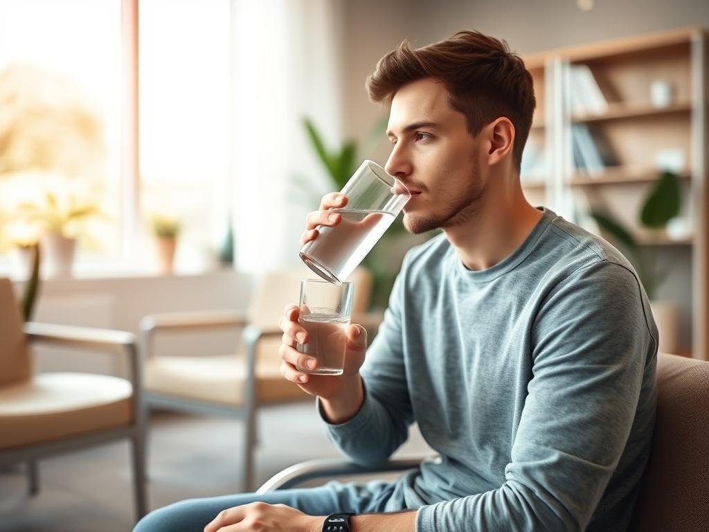Przygotowanie do sesji Biorezonans NLS - pacjent pije wodę
