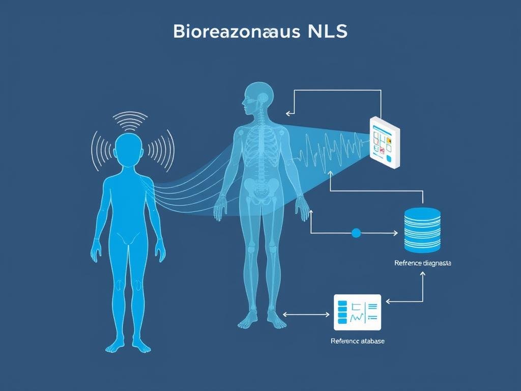 Schemat działania technologii Biorezonans NLS pokazujący przepływ sygnałów elektromagnetycznych Schemat działania technologii Biorezonans NLS pokazujący przepływ sygnałów elektromagnetycznych