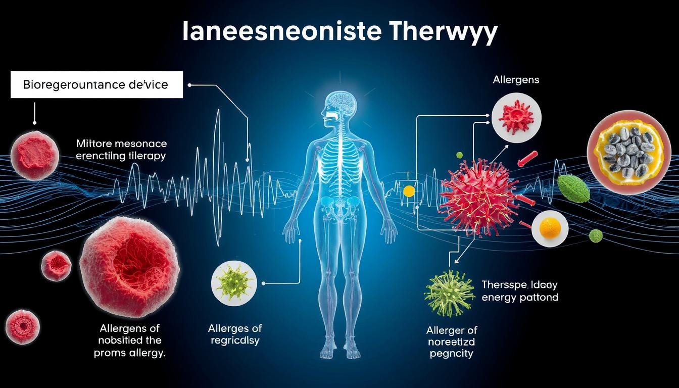 Schemat przedstawiający zasadę działania biorezonansu w leczeniu alergii Schemat przedstawiający zasadę działania biorezonansu w leczeniu alergii