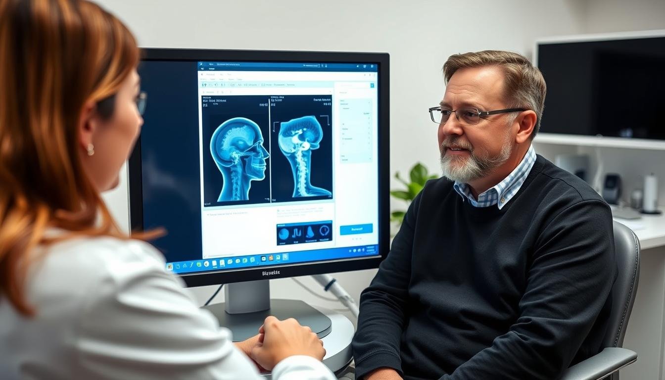 Specjalista omawiający wyniki badania Biorezonans NLS z pacjentem Specjalista omawiający wyniki badania Biorezonans NLS z pacjentem
