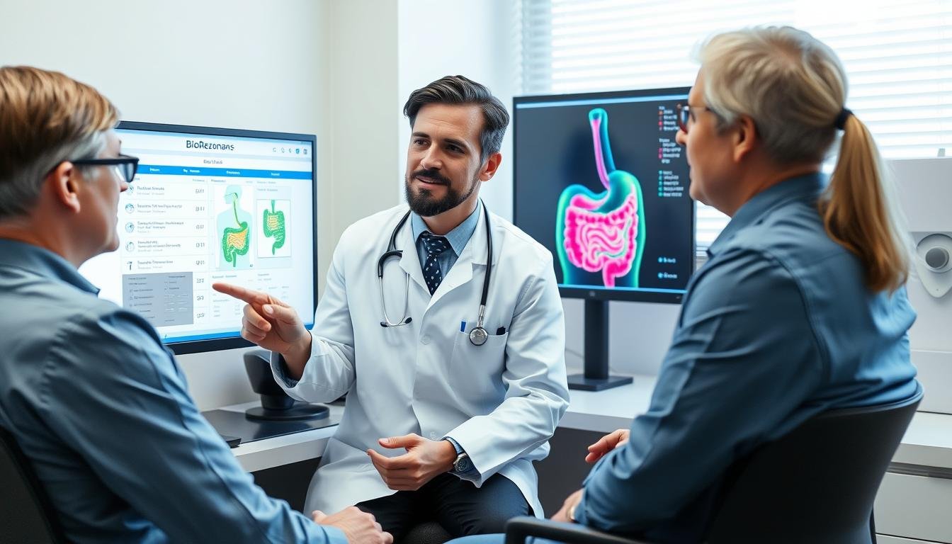 Specjalista wyjaśniający wyniki badania Biorezonans NLS pacjentowi