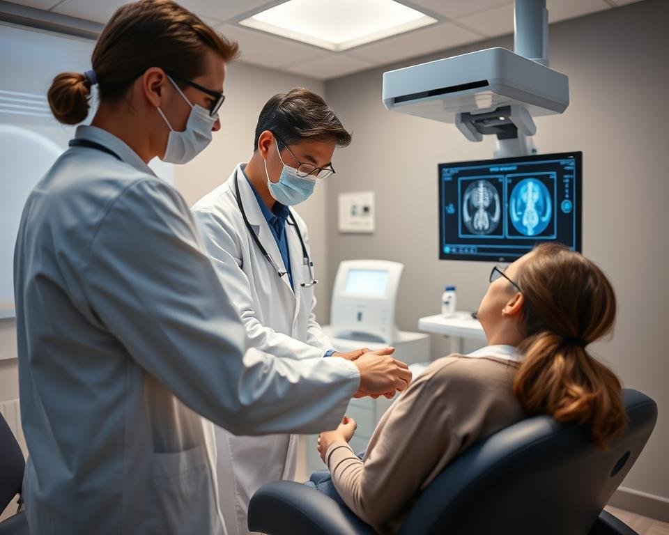 Specjalista wykonujący badanie Biorezonans NLS pacjentowi w gabinecie Specjalista wykonujący badanie Biorezonans NLS pacjentowi w gabinecie