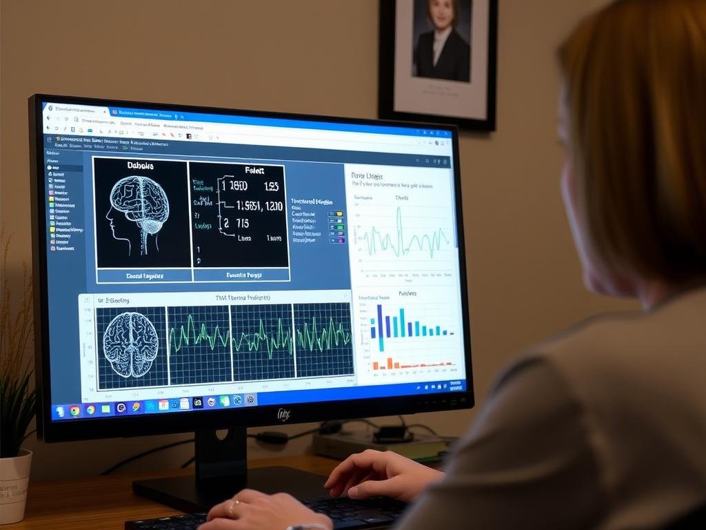 Terapeuta analizujący wyniki diagnostyki Biorezonansem NLS Terapeuta analizujący wyniki diagnostyki Biorezonansem NLS