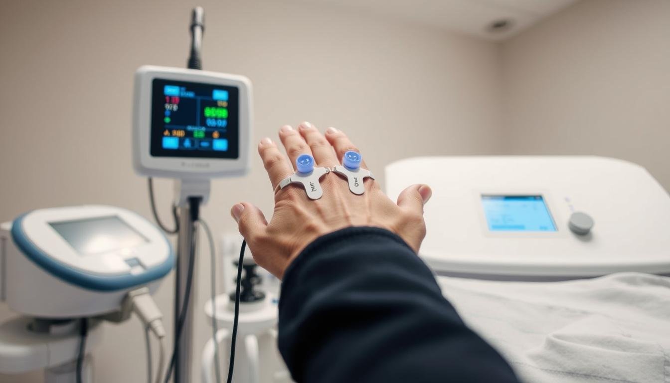 Terapia biorezonansowa: Nauka stojąca za leczeniem 1 Urządzenie do terapii biorezonansowej z elektrodami i pacjentem podczas zabiegu