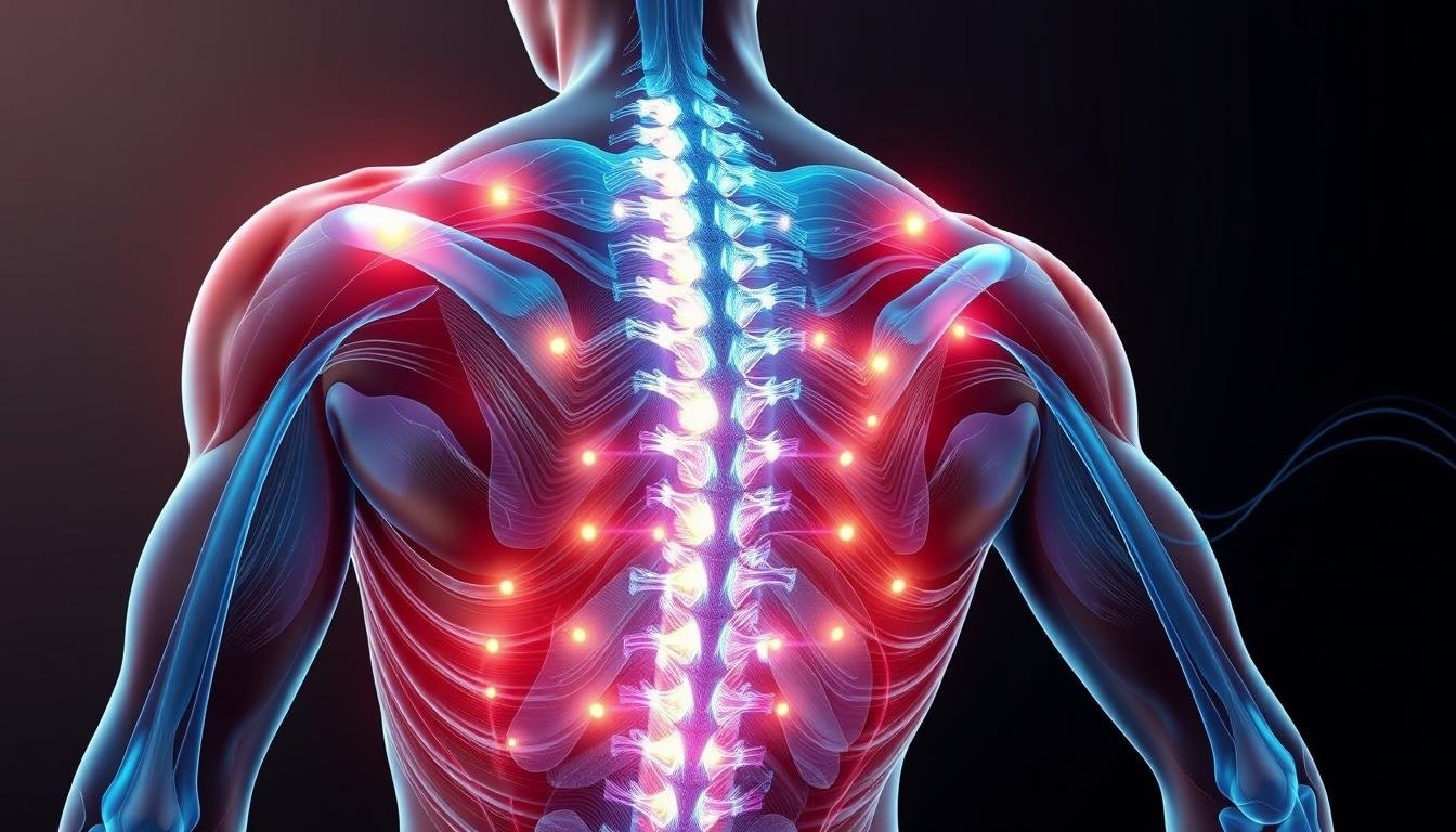 Wizualizacja wpływu biorezonansu NLS na tkanki mięśniowe z zaznaczonymi punktami bólowymi Wizualizacja wpływu biorezonansu NLS na tkanki mięśniowe z zaznaczonymi punktami bólowymi
