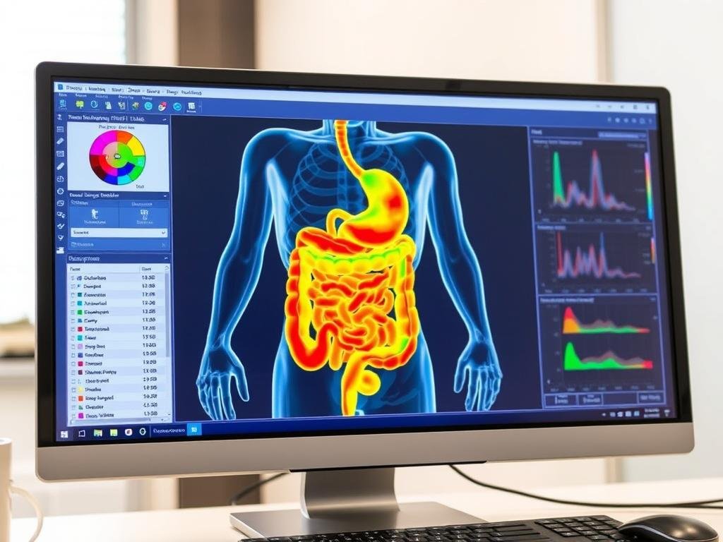 Wizualizacja wyników badania Biorezonans NLS pokazująca stan układu pokarmowego