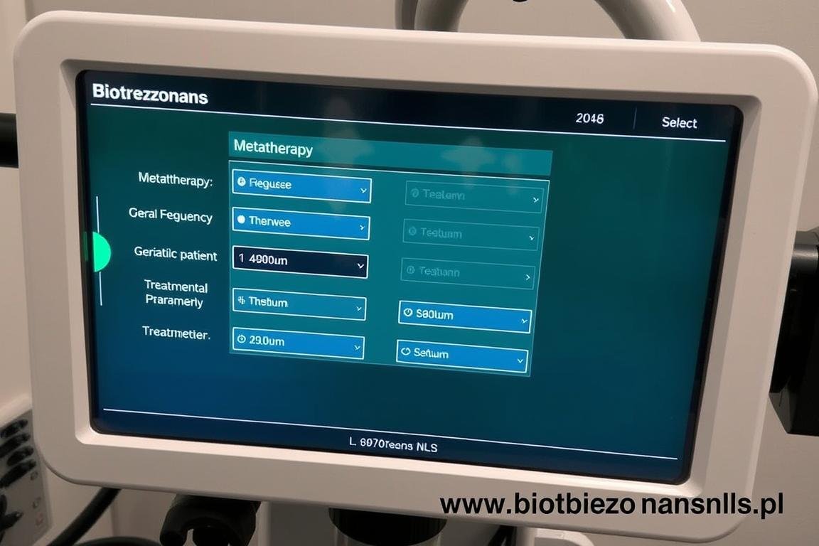 Interfejs programu Biorezonans NLS pokazujący opcje metaterapii dla pacjenta geriatrycznego Interfejs programu Biorezonans NLS pokazujący opcje metaterapii dla pacjenta geriatrycznego