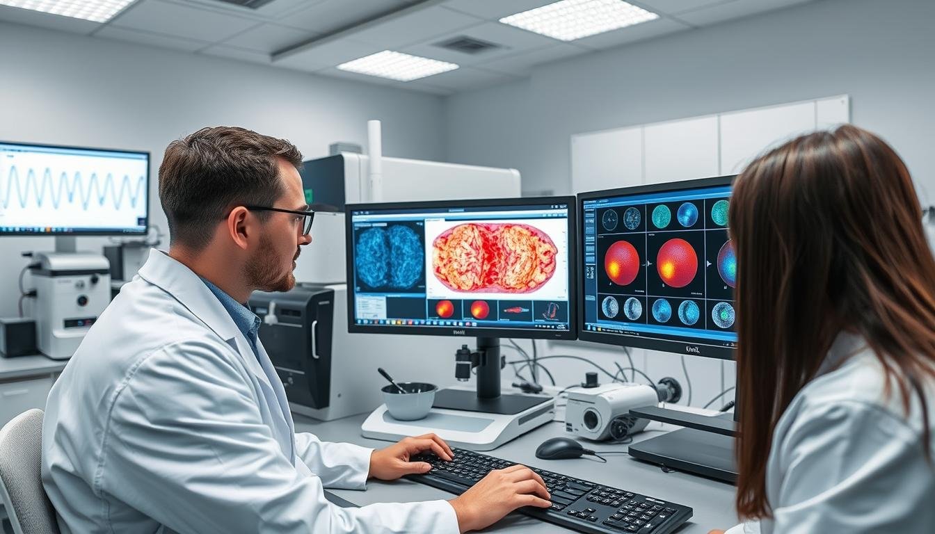 Naukowcy badający technologię Biorezonansu NLS w laboratorium Naukowcy badający technologię Biorezonansu NLS w laboratorium