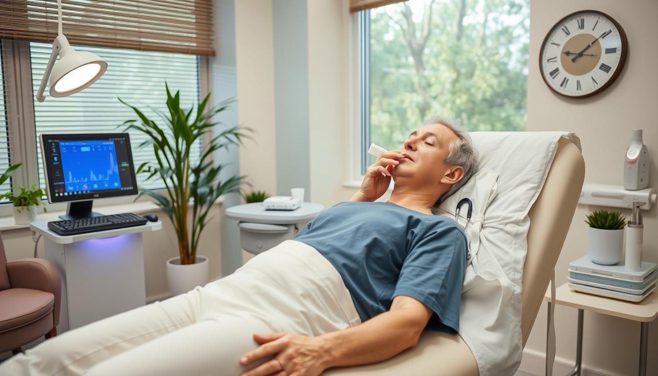 Pacjent podczas terapii Biorezonansem NLS na astmę Pacjent podczas terapii Biorezonansem NLS na astmę