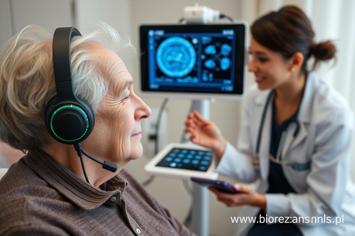Senior podczas badania z wykorzystaniem słuchawek Biorezonans NLS Senior podczas badania z wykorzystaniem słuchawek Biorezonans NLS