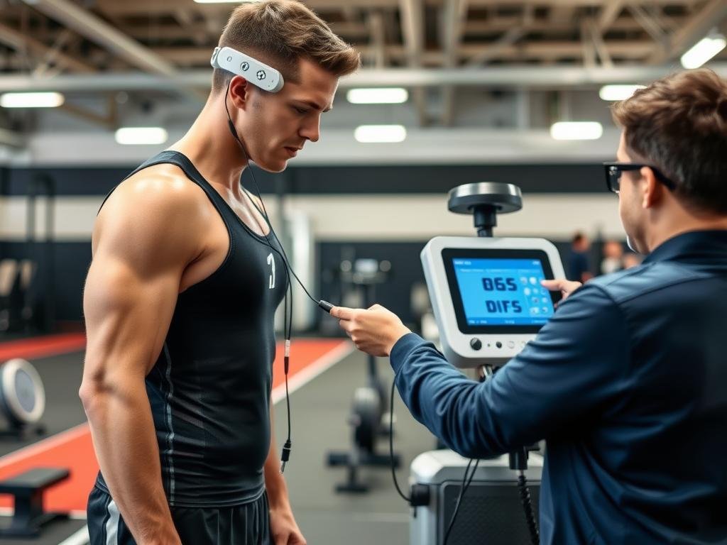 Sportowiec podczas sesji Biorezonansu NLS po intensywnym treningu Sportowiec podczas sesji Biorezonansu NLS po intensywnym treningu