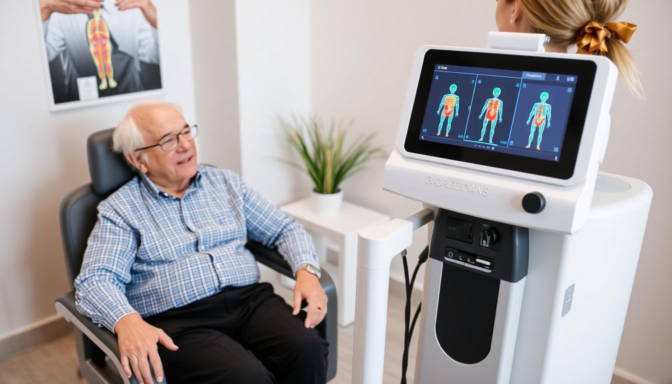 Urządzenie Biorezonans NLS używane przez seniora podczas diagnostyki
