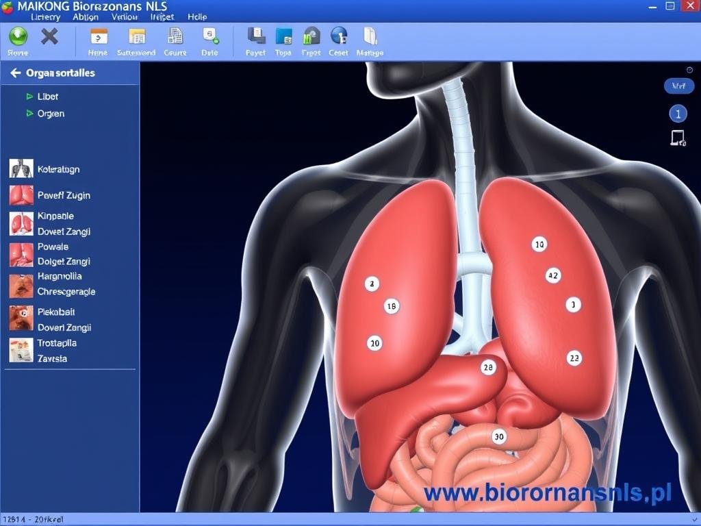 Ekran oprogramowania Biorezonans NLS pokazujący analizę narządów Ekran oprogramowania Biorezonans NLS pokazujący analizę narządów