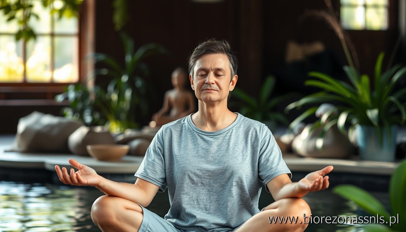 Osoba medytująca w spokojnym otoczeniu Osoba medytująca w spokojnym otoczeniu