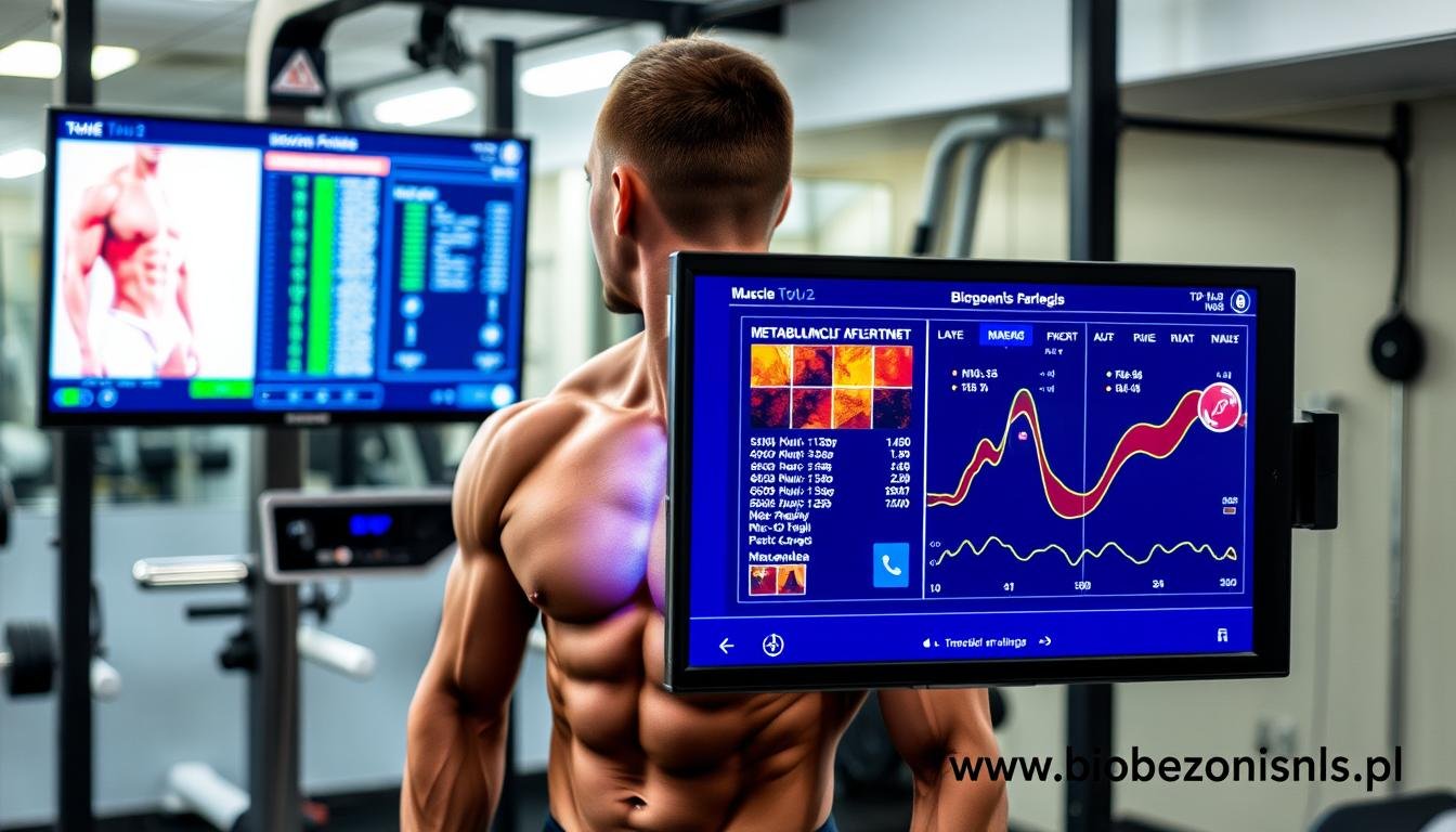 Osoba trenująca siłowo podczas analizy Biorezonans NLS Osoba trenująca siłowo podczas analizy Biorezonans NLS