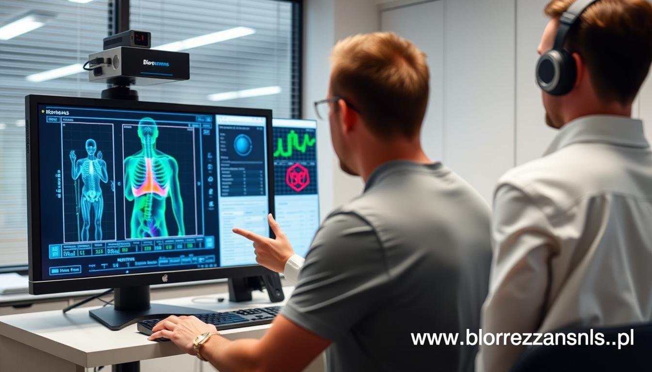 Urządzenie Biorezonans NLS podczas analizy stanu organizmu sportowca