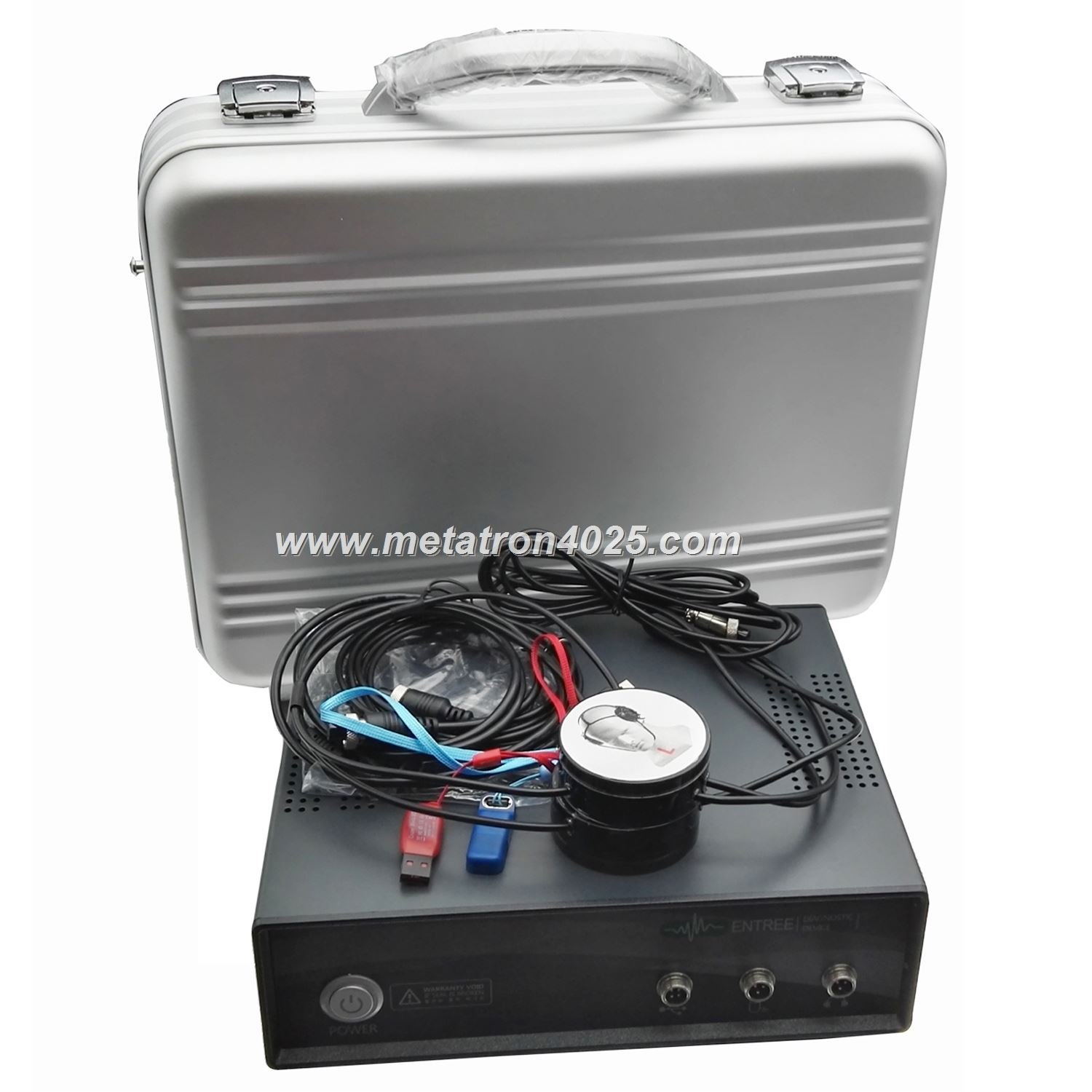 Urządzenie biorezonans Metatron Hunter 4025 NLS z komputerem pokazującym interfejs oprogramowania