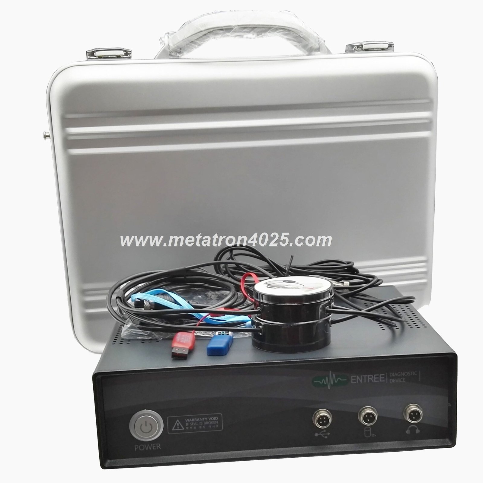 Urządzenie biorezonans Metatron Hunter 4025 NLS z komputerem pokazującym interfejs oprogramowania