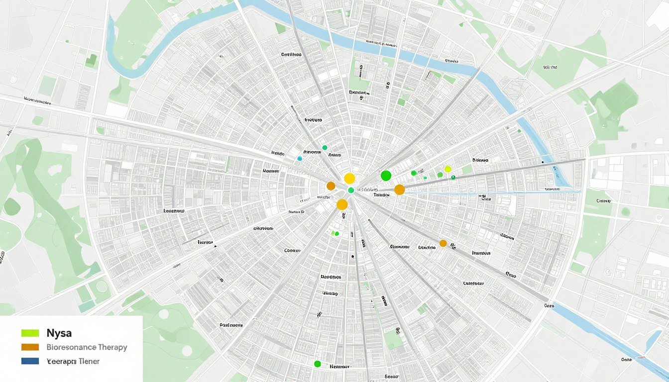 Mapa Nysy z zaznaczonymi lokalizacjami gabinetów biorezonansu