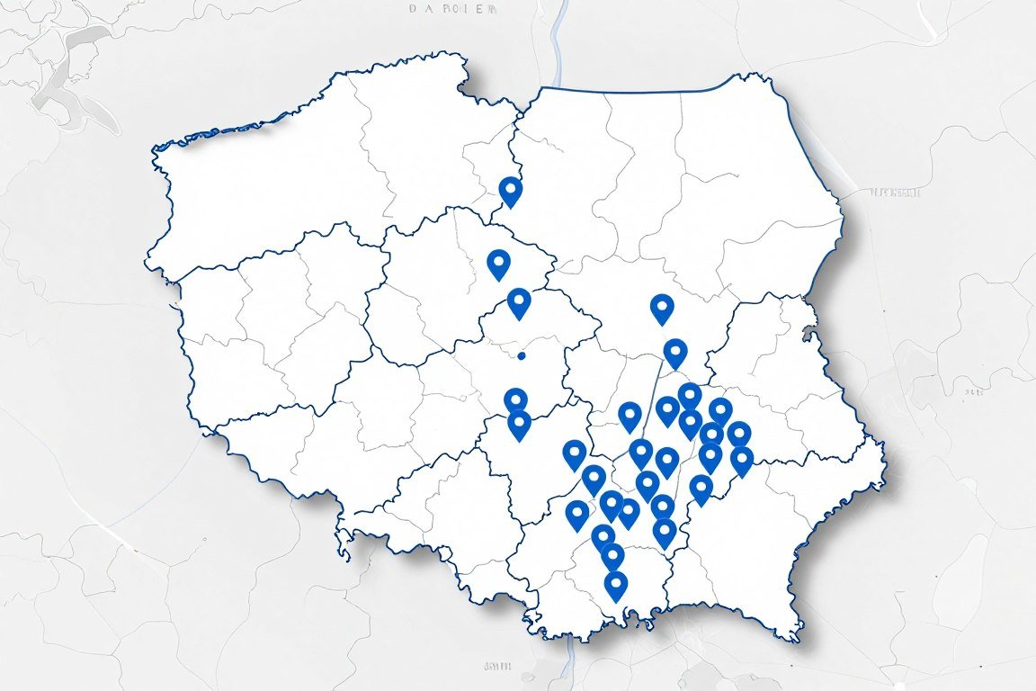 Mapa Polski z zaznaczonym regionem Chełm i siecią dystrybucji MAIKONG